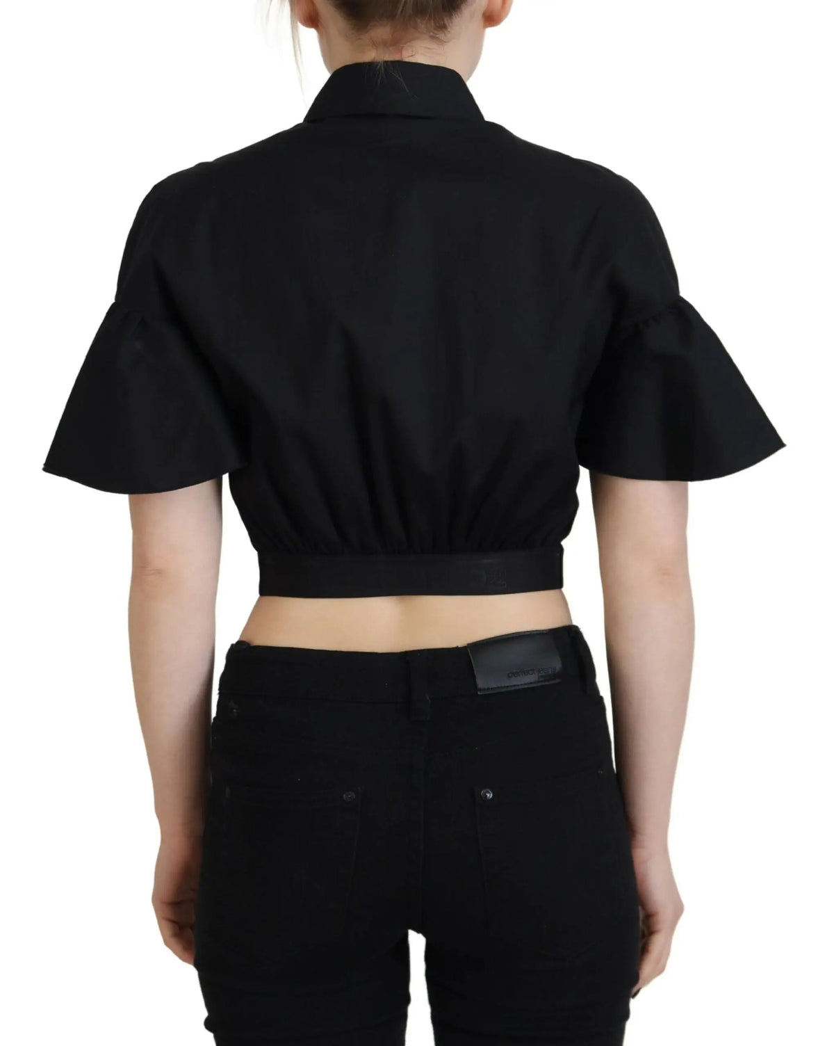Dsquared² blouse courte noire à manches courtes à volants avec col et taille ajustée en coton léger