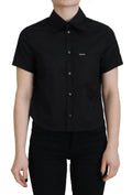 Chemise noire à manches courtes dsquared² à col boutonné avec logo métallique subtil sur la poitrine