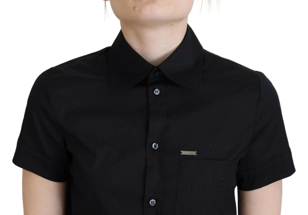 Dsquared² polo noir à manches courtes avec col et boutons métalliques subtils en tissu léger