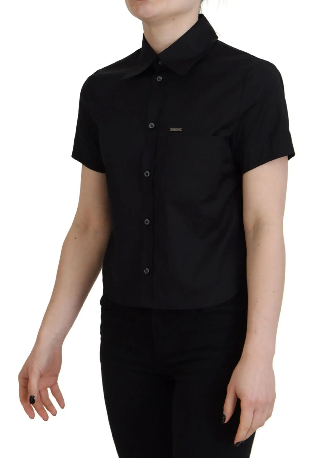 Chemise noire à manches courtes dsquared² avec col et petit logo subtil sur la poitrine