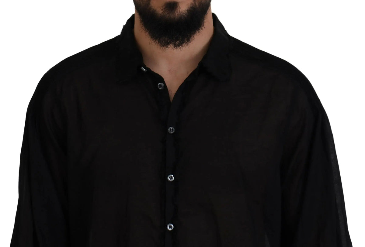 Chemise noire en coton à manches longues formelle avec col classique et texture subtile dsquared²