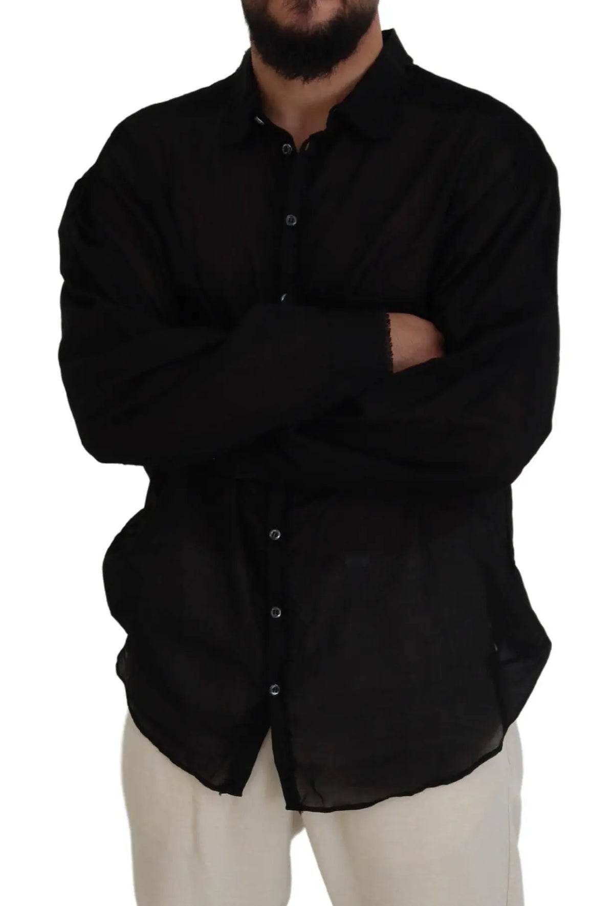Chemise formelle dsquared² noire en coton à manches longues col à bouton avec coupe décontractée et texture subtile
