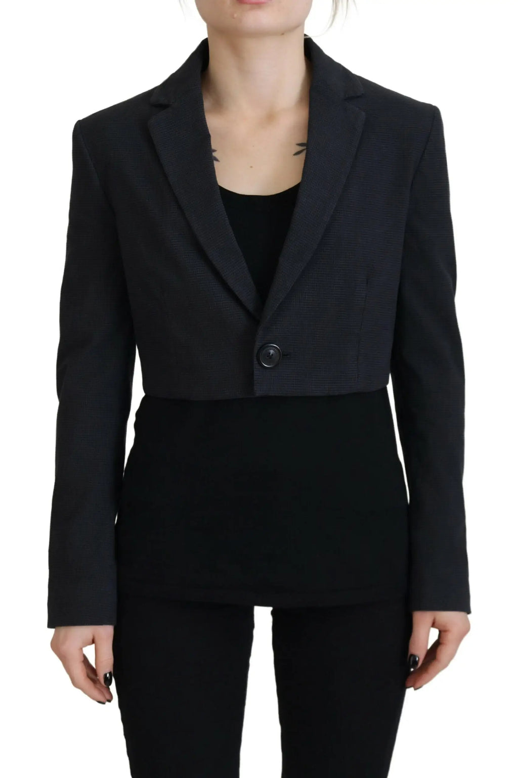 Veste blazer noire cropped en coton dsquared² avec fermeture par un bouton unique et épaules structurées