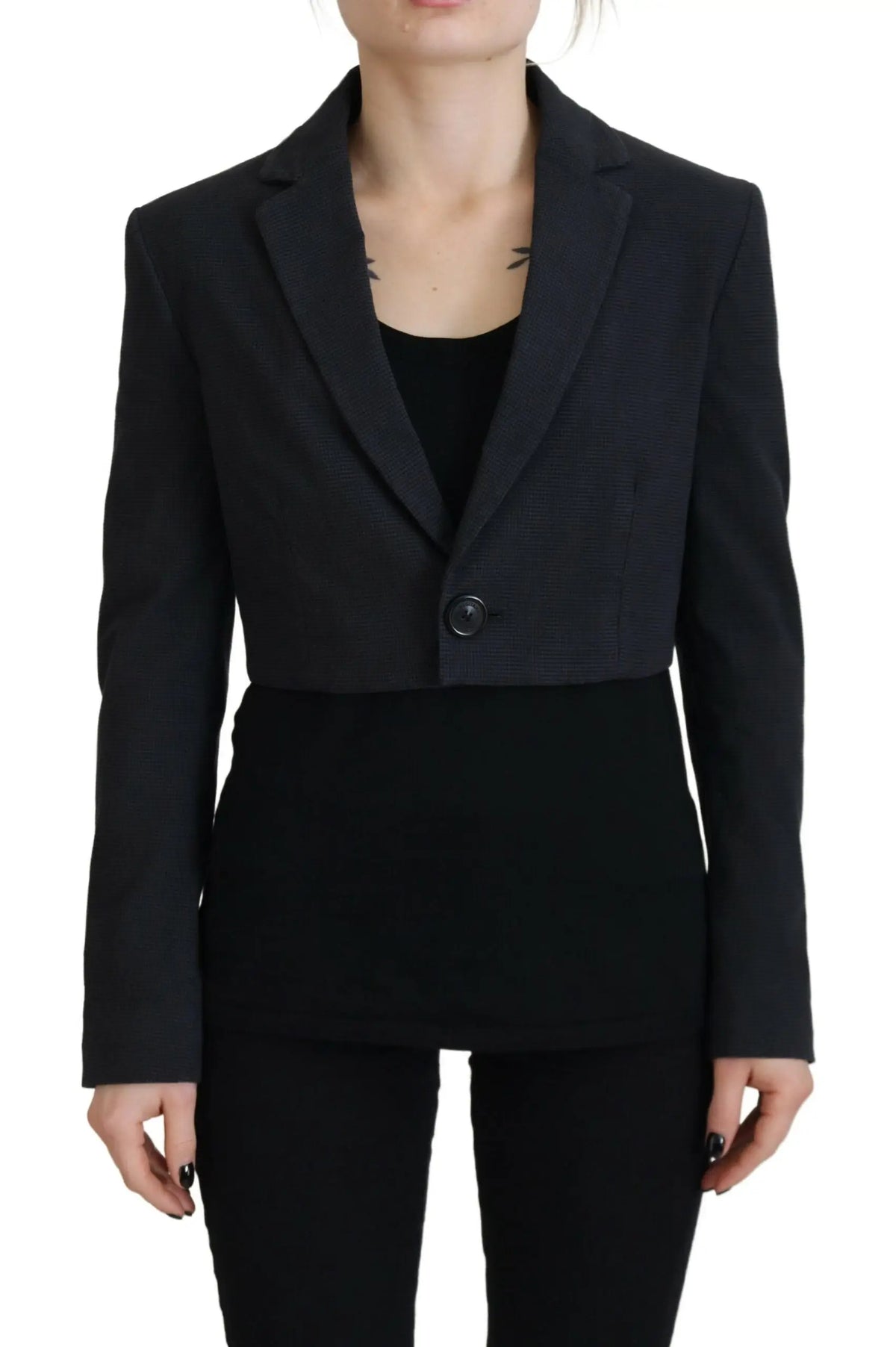 Veste blazer noire dsquared² en coton cropped avec fermeture à bouton unique et épaules structurées