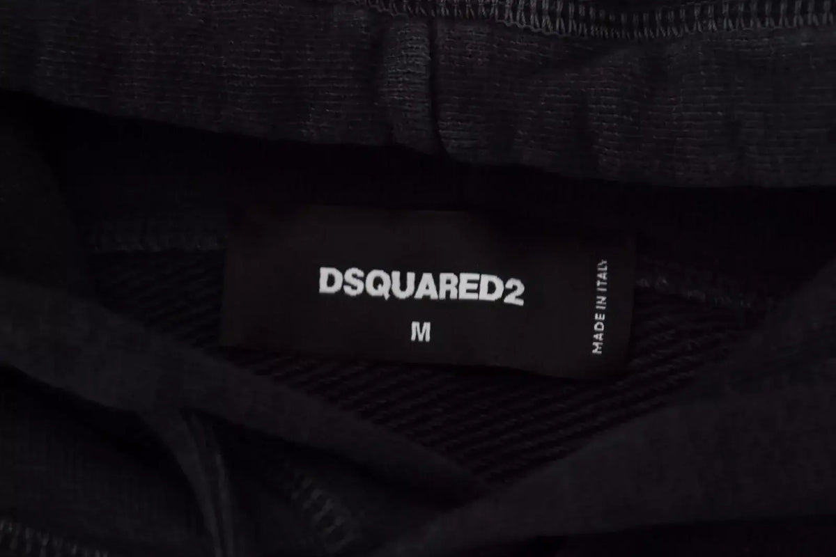 Étiquette noire dsquared² avec taille m et made in italy sur pull à capuche en coton noir imprimé homme