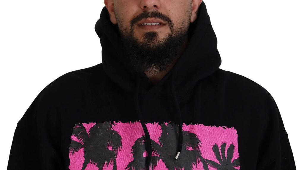 Dsquared² sweat à capuche noir en coton avec imprimé rectangle rose vif et silhouettes de palmiers noirs