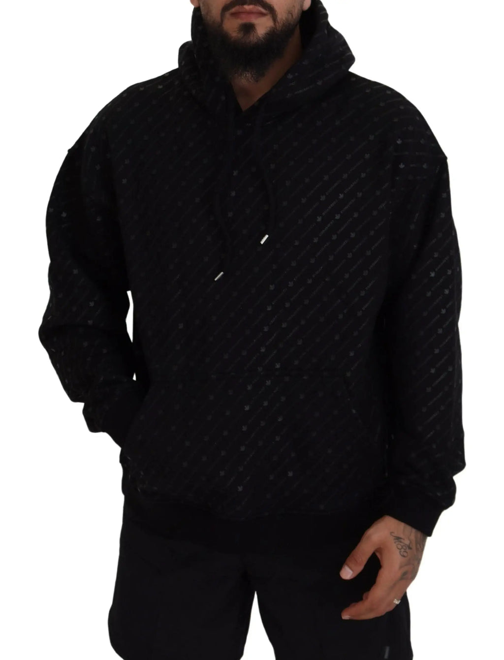 Sweat à capuche pour homme dsquared² en coton noir avec motif géométrique subtil et cordon de serrage