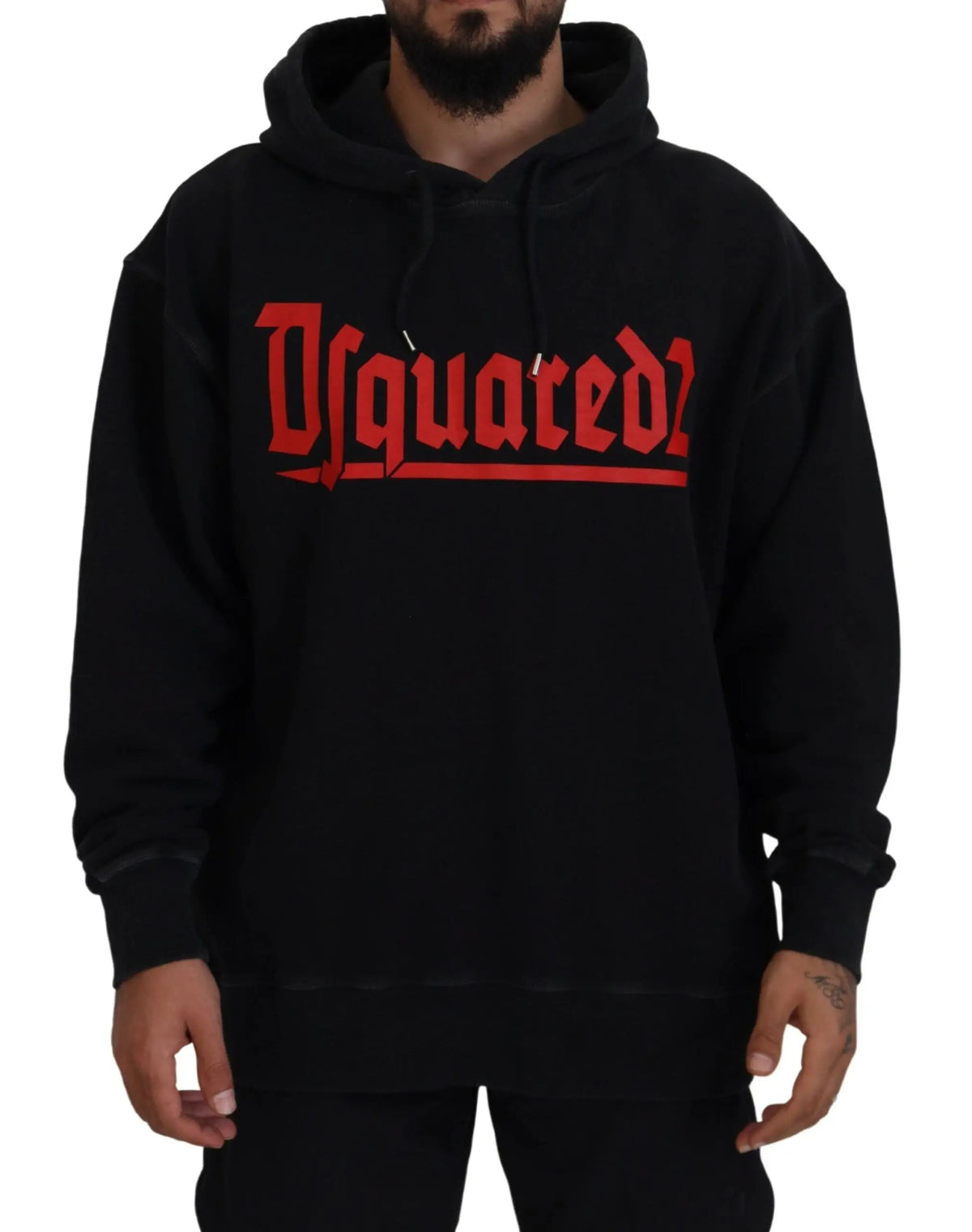 Dsquared² pull à capuche noir en coton avec lettres gothiques rouges imprimées sur le devant pour homme