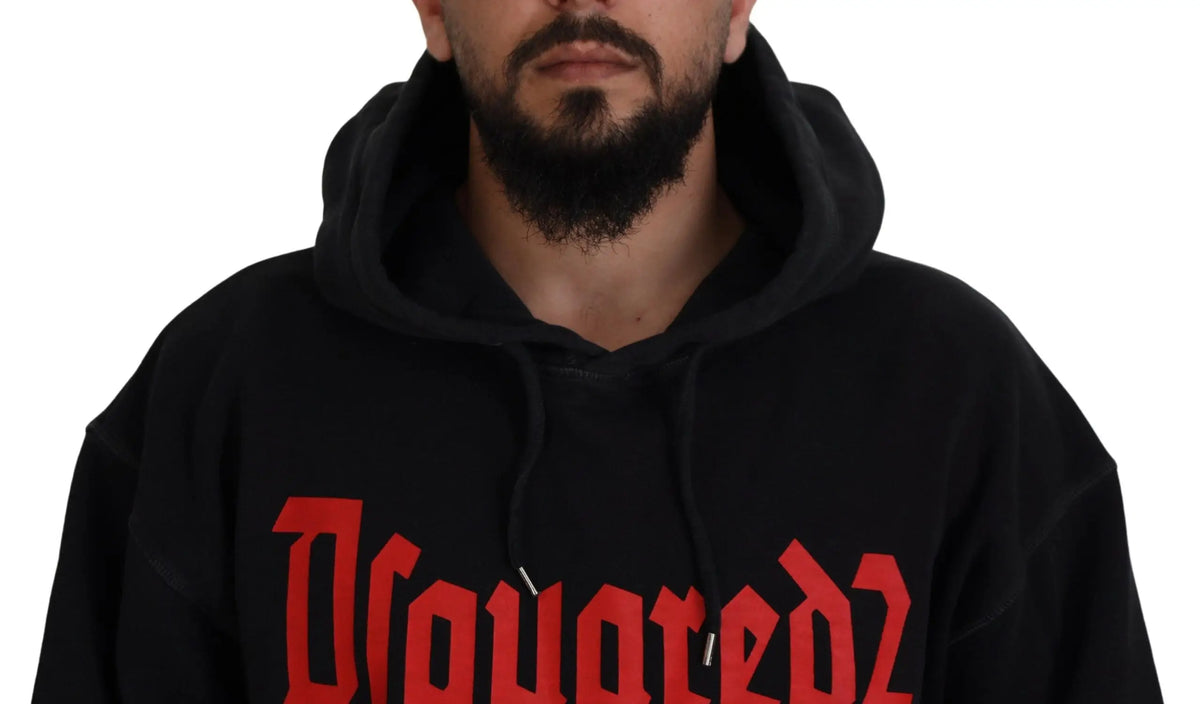 Sweat à capuche noir dsquared² en coton avec imprimé rouge dsquared2 sur la poitrine pour homme