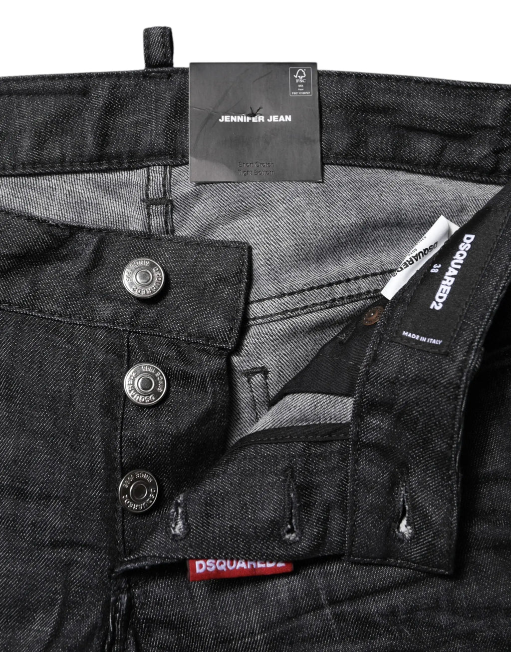 Jean skinny en denim coton noir dsquared² taille basse avec boutons argentés et étiquettes de marque