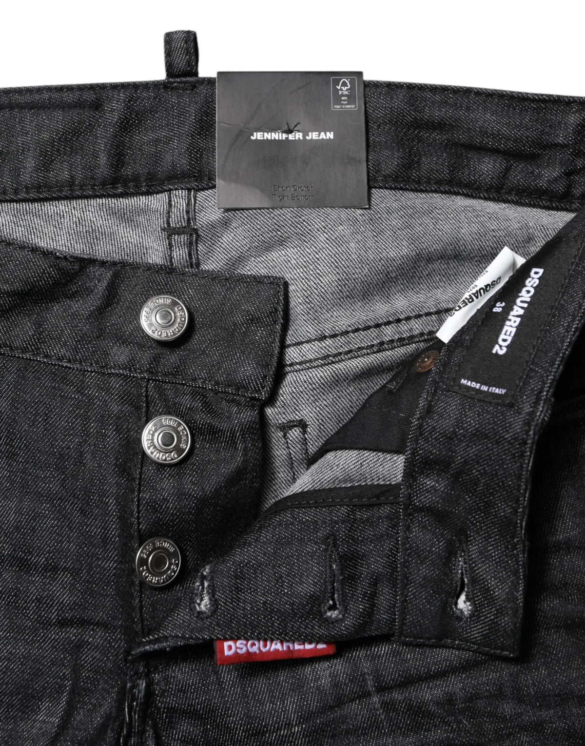 Jean skinny en denim coton noir dsquared² taille basse avec boutons argentés et étiquettes de marque