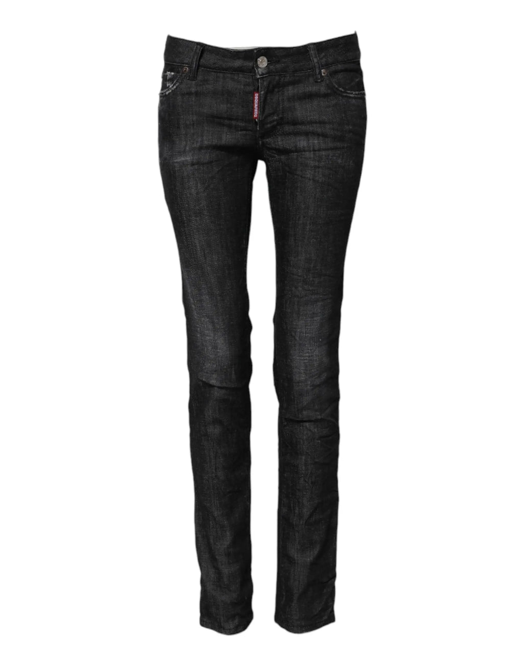 Jean slim en denim noir low waist en coton dsquared² avec effet délavé subtil