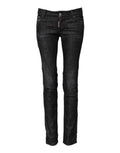Jean slim en denim noir low waist en coton dsquared² avec effet délavé subtil
