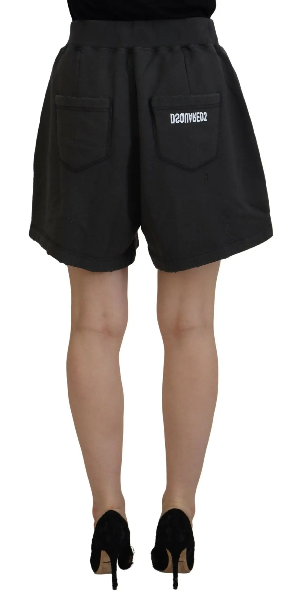 Shorts noirs dsquared² en coton à taille moyenne avec taille élastique et poches avant tachetées ajustées