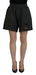 Shorts noirs en coton dsquared² mi taille avec taille coulissante et effet usé effilé