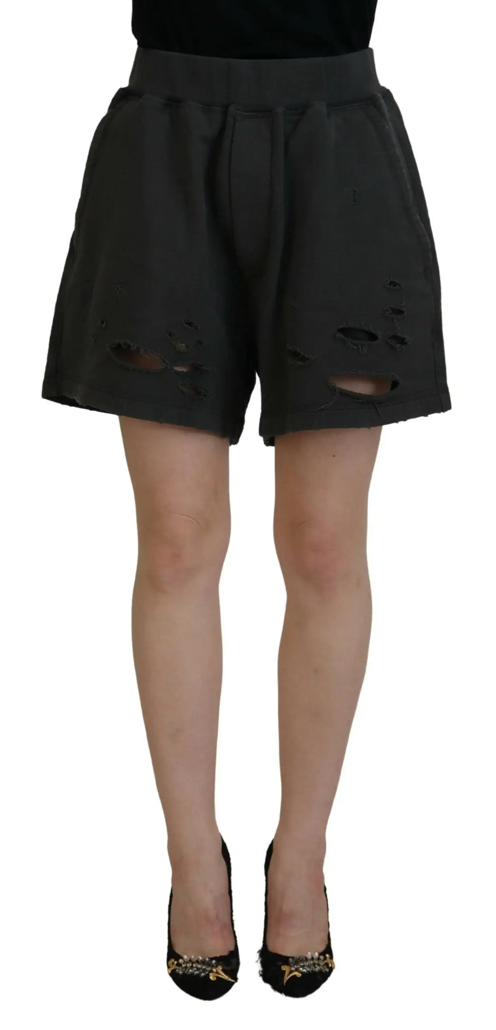 Shorts noirs en coton dsquared² mi taille avec effet déchiré et taille à cordon