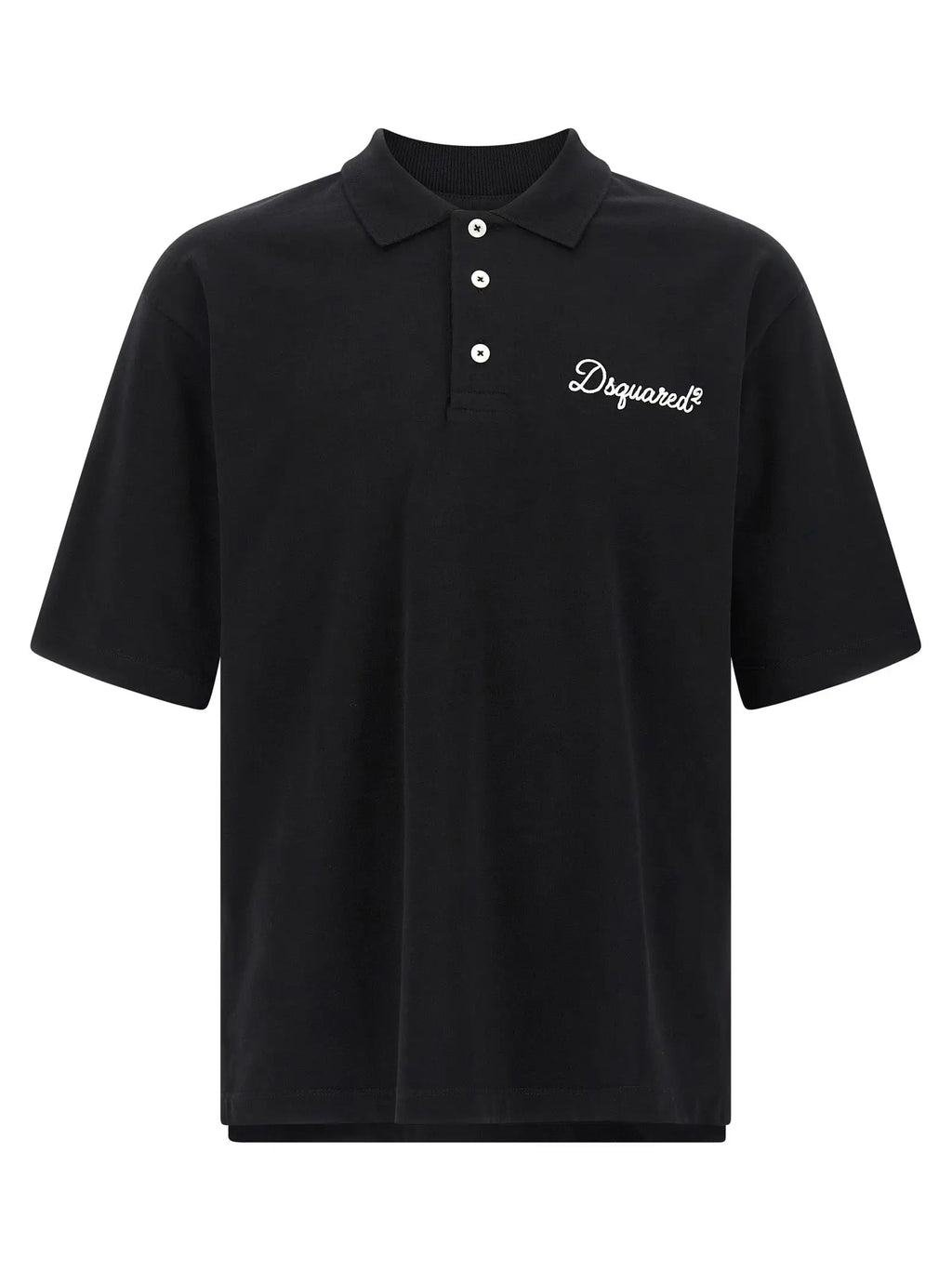 Dsquared² polo noir en coton avec logo blanc brodé sur la poitrine et trois boutons assortis