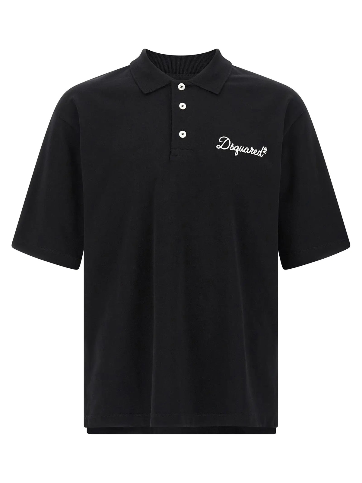 Dsquared² polo noir en coton avec logo blanc brodé sur la poitrine et trois boutons assortis