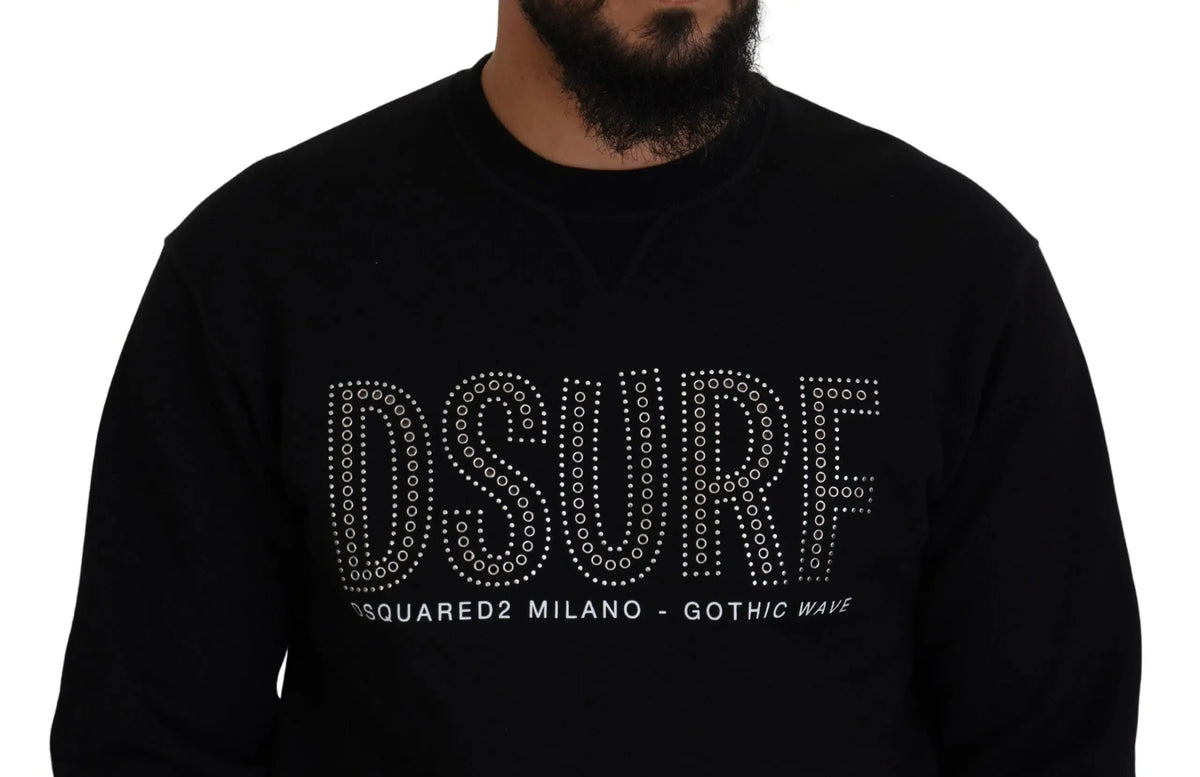 Sweatshirt dsquared² noir en coton à manches longues avec logo dsurf en strass et texte dsquared2 milano gothic wave