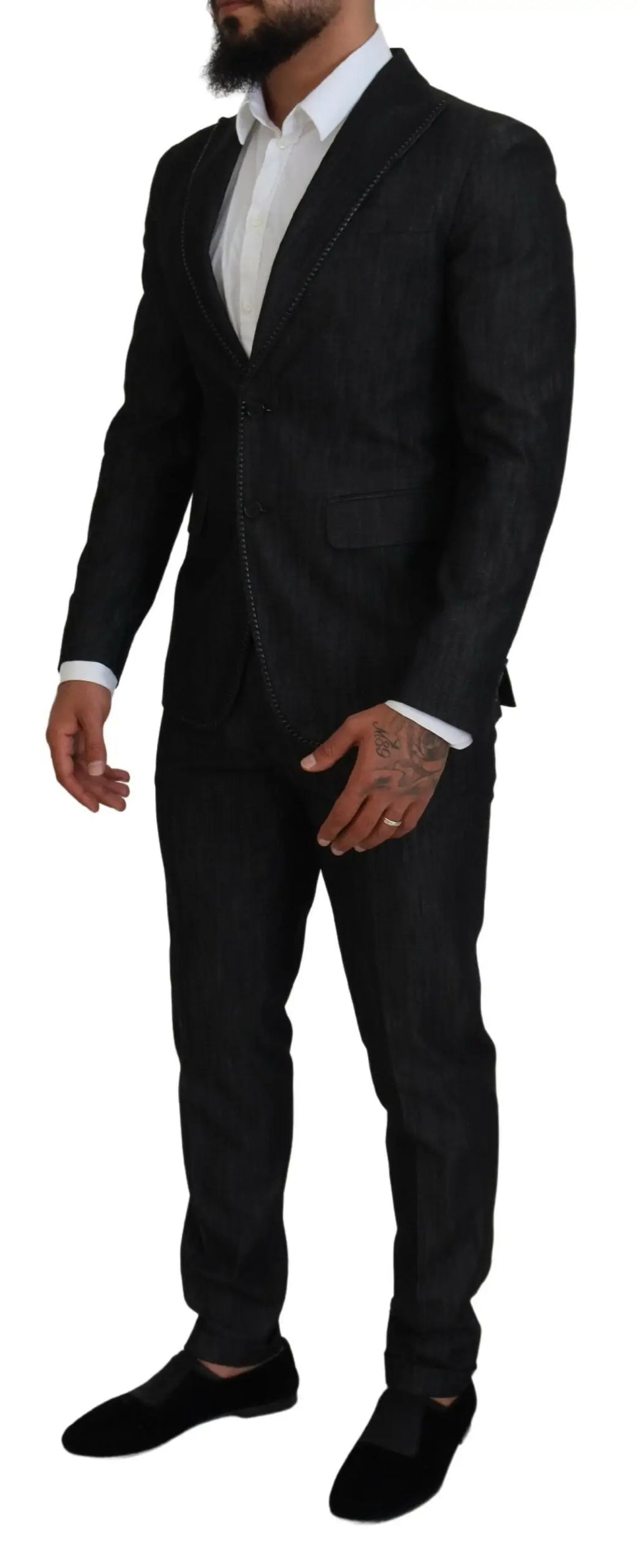 Costume deux pièces miami dsquared² noir en coton avec texture subtile et surpiqûres contrastées sur les revers