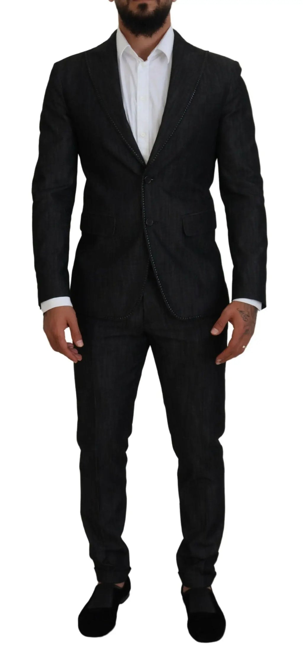 Costume deux pièces noir dsquared² en coton avec tissu texturé subtil et surpiqûres contrastantes sur les revers