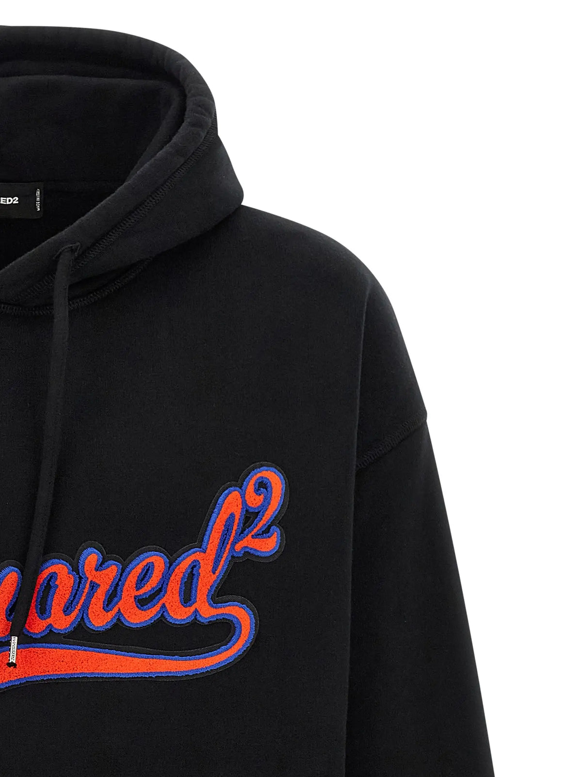 Sweatshirt noir en coton dsquared² avec logo brodé orange et bleu en relief