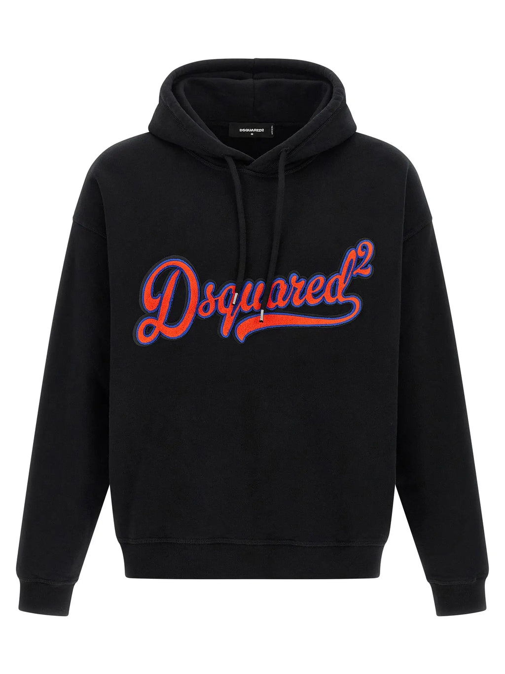 Sweatshirt en coton noir dsquared² avec logo brodé orange et violet audacieux sur la poitrine