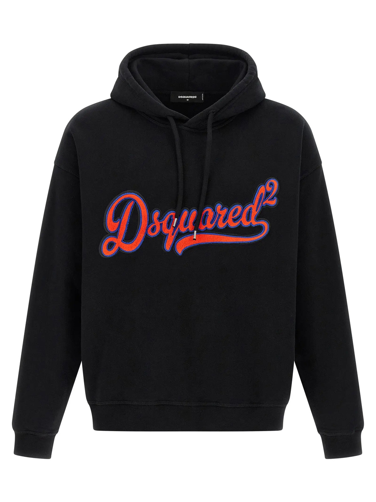 Sweatshirt en coton noir dsquared² avec logo brodé orange et violet audacieux sur la poitrine