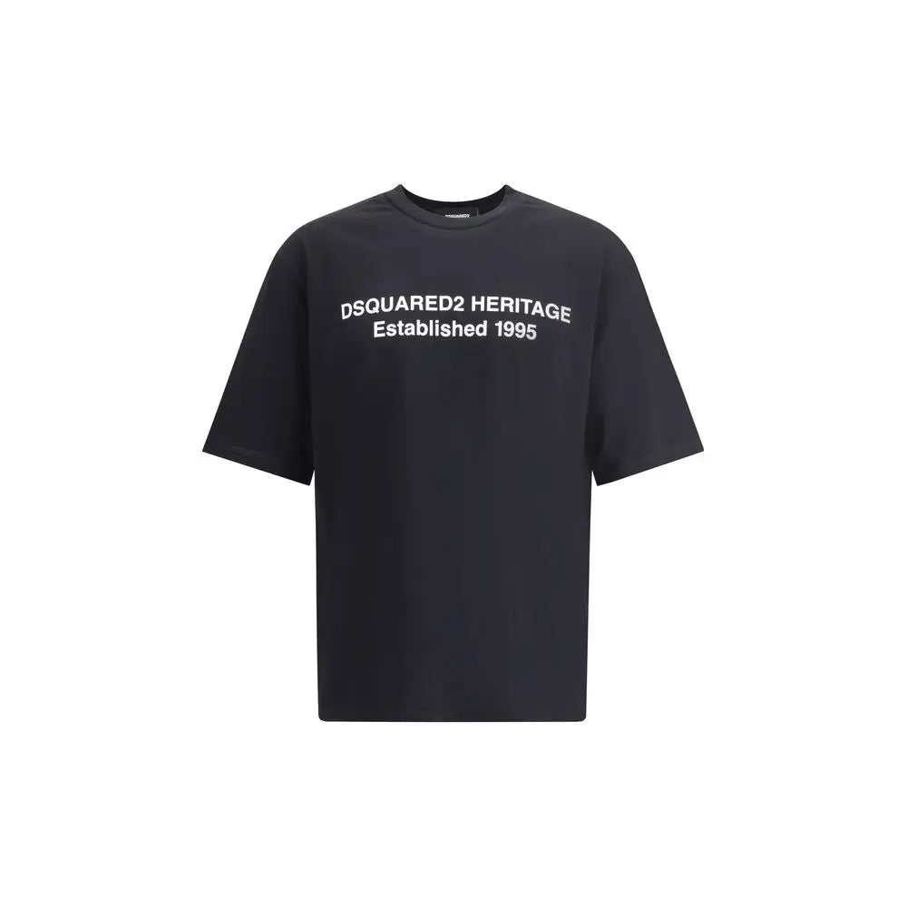 Dsquared² t-shirt noir en coton avec texte heritage established 1995 en blanc sur la poitrine
