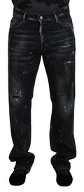 Jean en denim noir distressed dsquared² orné de cristaux avec un effet fané et des paillettes subtiles