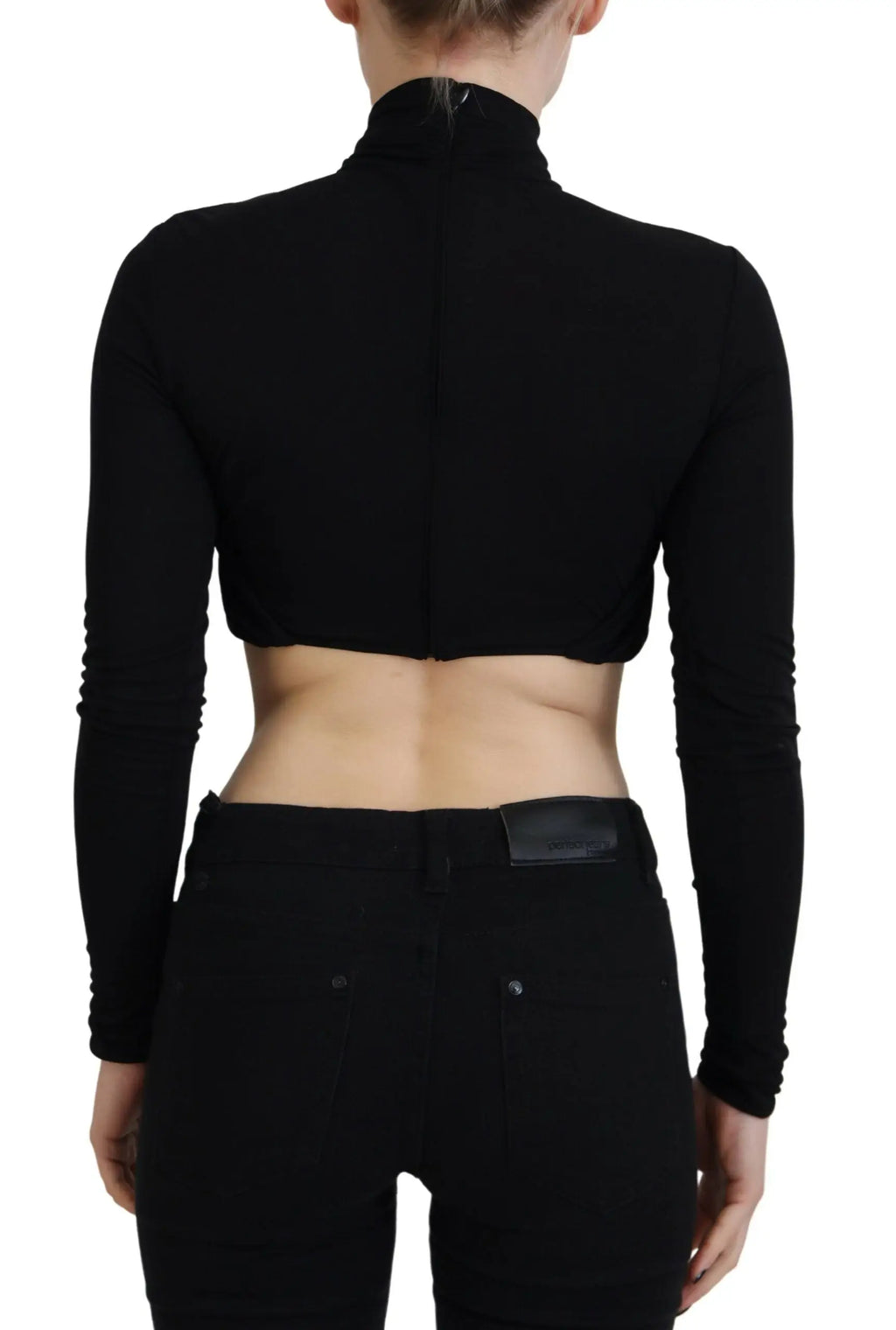Top court noir dsquared² en viscose avec manches longues, col haut et détail de zip pour un style moderne
