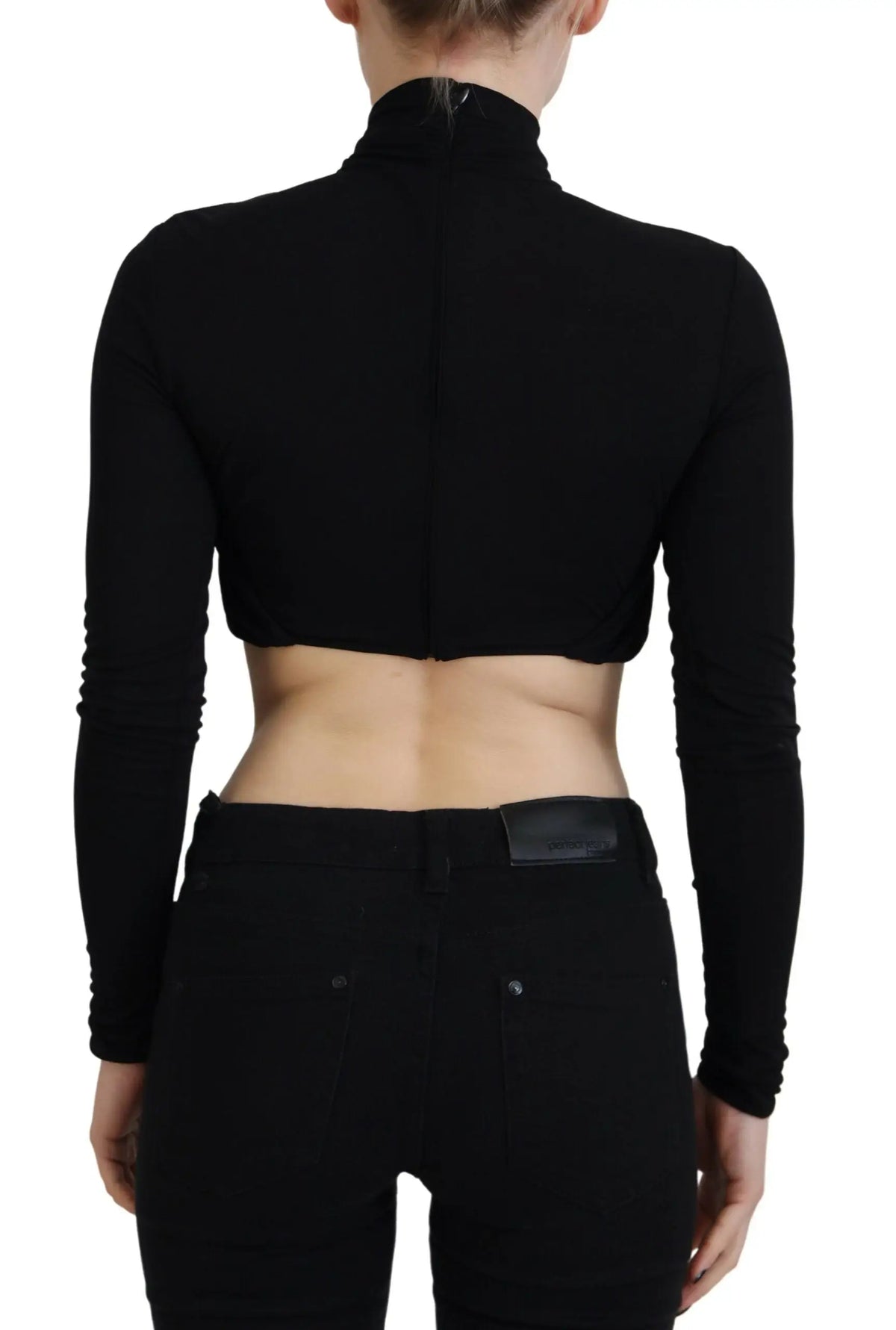 Top court noir dsquared² en viscose avec manches longues, col haut et détail de zip pour un style moderne