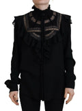 Blouse noire Dsquared² en dentelle avec col à volants et manches longues style col roulé