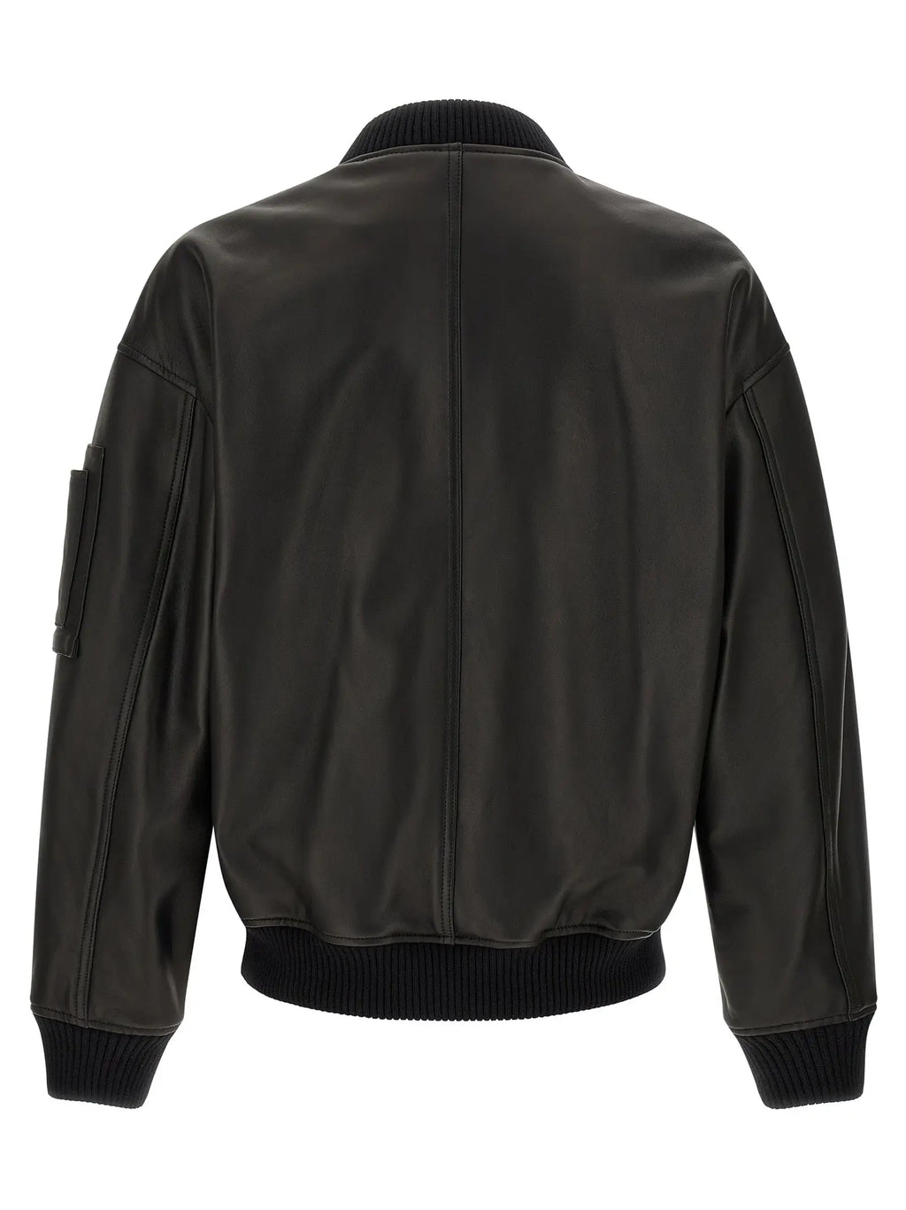 Veste en cuir noire dsquared² bomber avec col, poignets et ourlet en maille côtelée