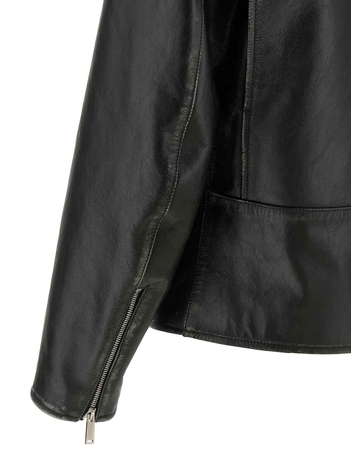 Veste en cuir noire dsquared² avec fermeture éclair sur la manche style biker