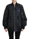 Veste bomber femme noire dsquared² avec logo bleu subtil et fermetures éclair argentées fermeture éclair intégrale