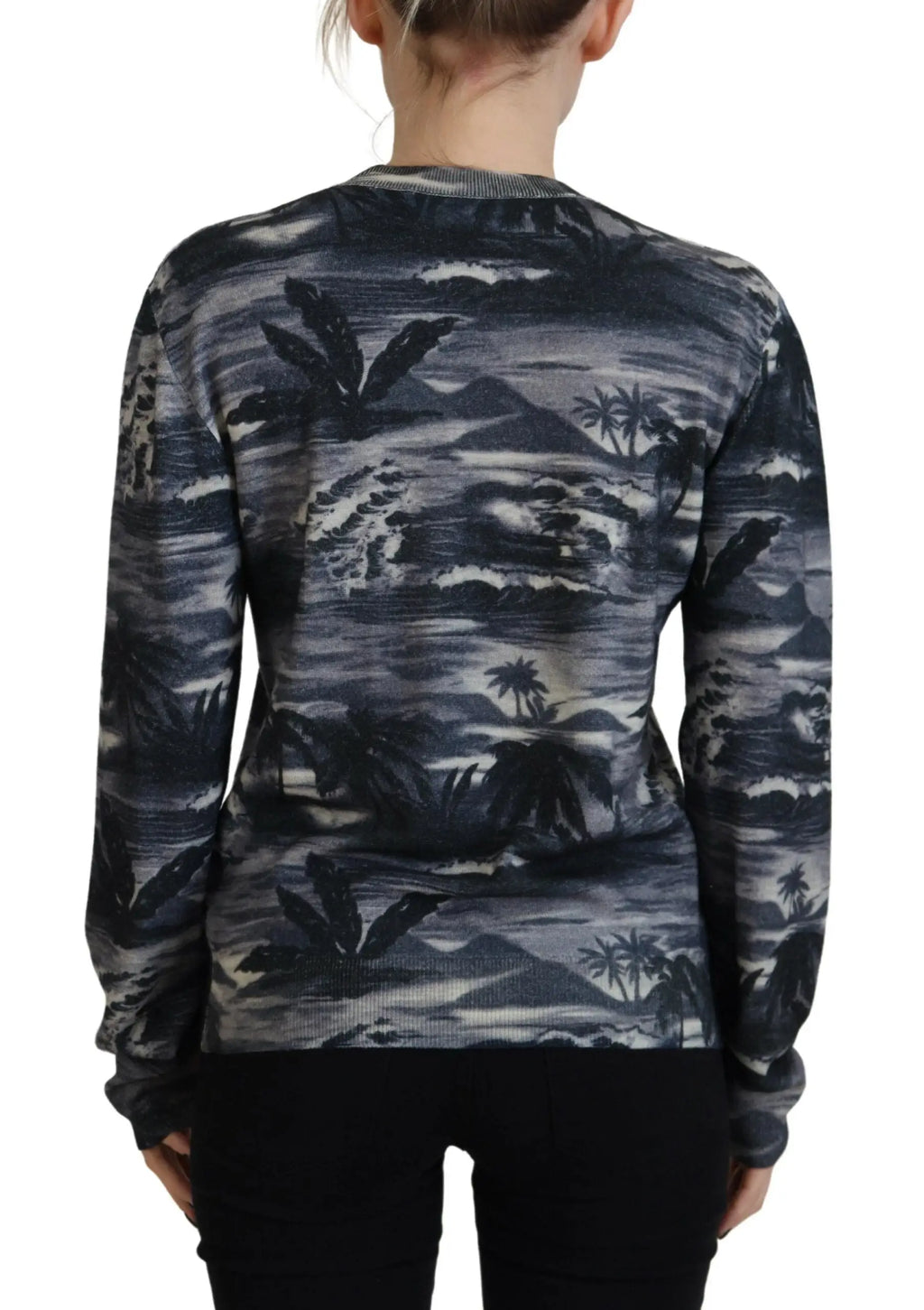 Pull dsquared² noir à manches longues en maille avec imprimé tropical noir et gris de palmiers et montagnes