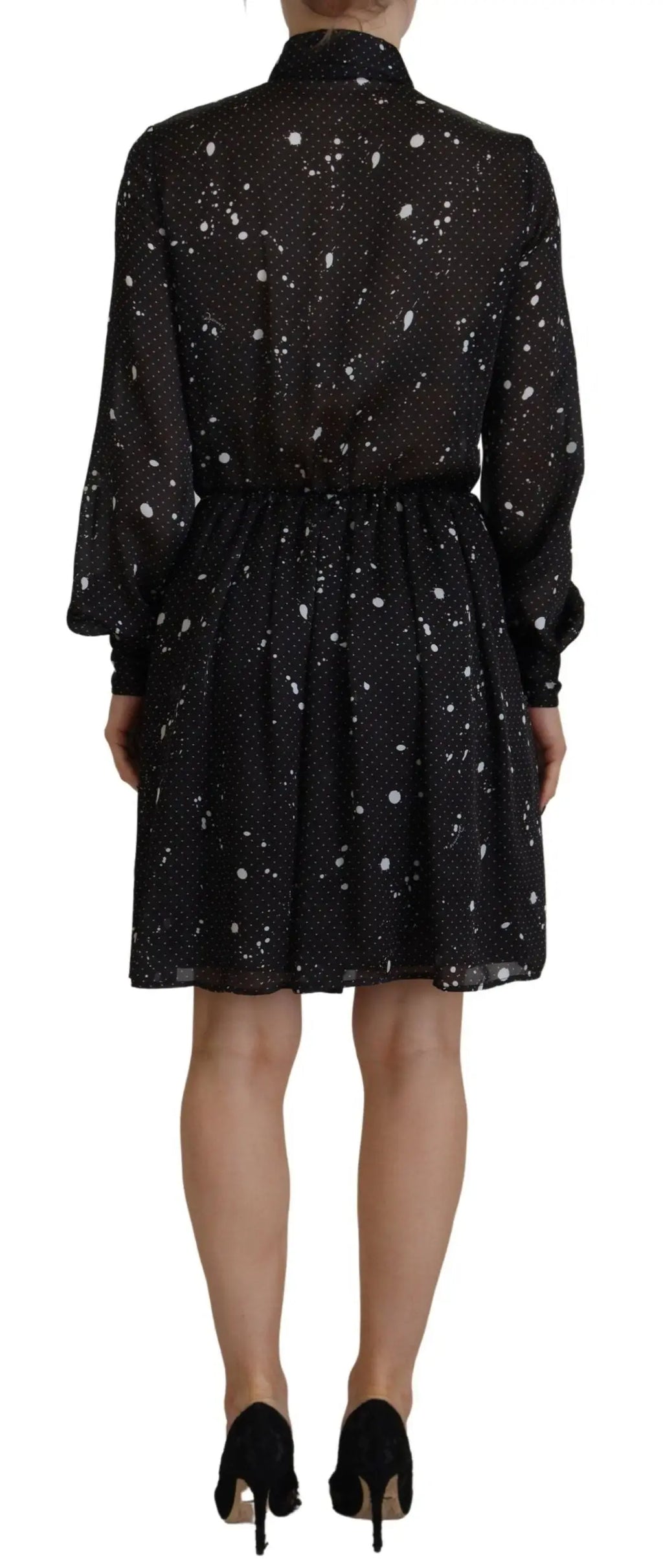 Robe boutonnée à manches longues en tissu transparent noir à pois blancs de Dsquared²