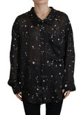 Blouse dsquared² noire en voile avec imprimé éclaboussure blanc et boutonnage devant col à pois
