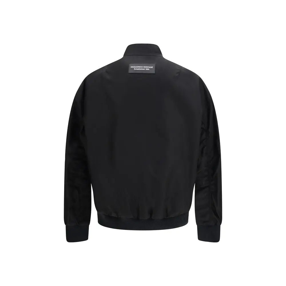 Veste bomber noire dsquared² en polyamide avec design minimaliste et étiquette discrète au col