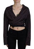 Dsquared² blouse noire en polyester cropped avec logo imprimé et fines rayures diagonales roses