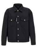 Veste noire dsquared² en polyester pleine longueur avec boutons argentés et patches de marque sur les poches poitrine
