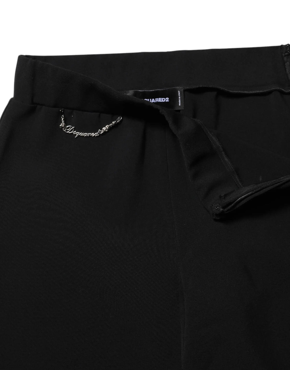 Pantalon dsquared² noir en polyester taille haute évasé avec détail chaîne subtil à la ceinture