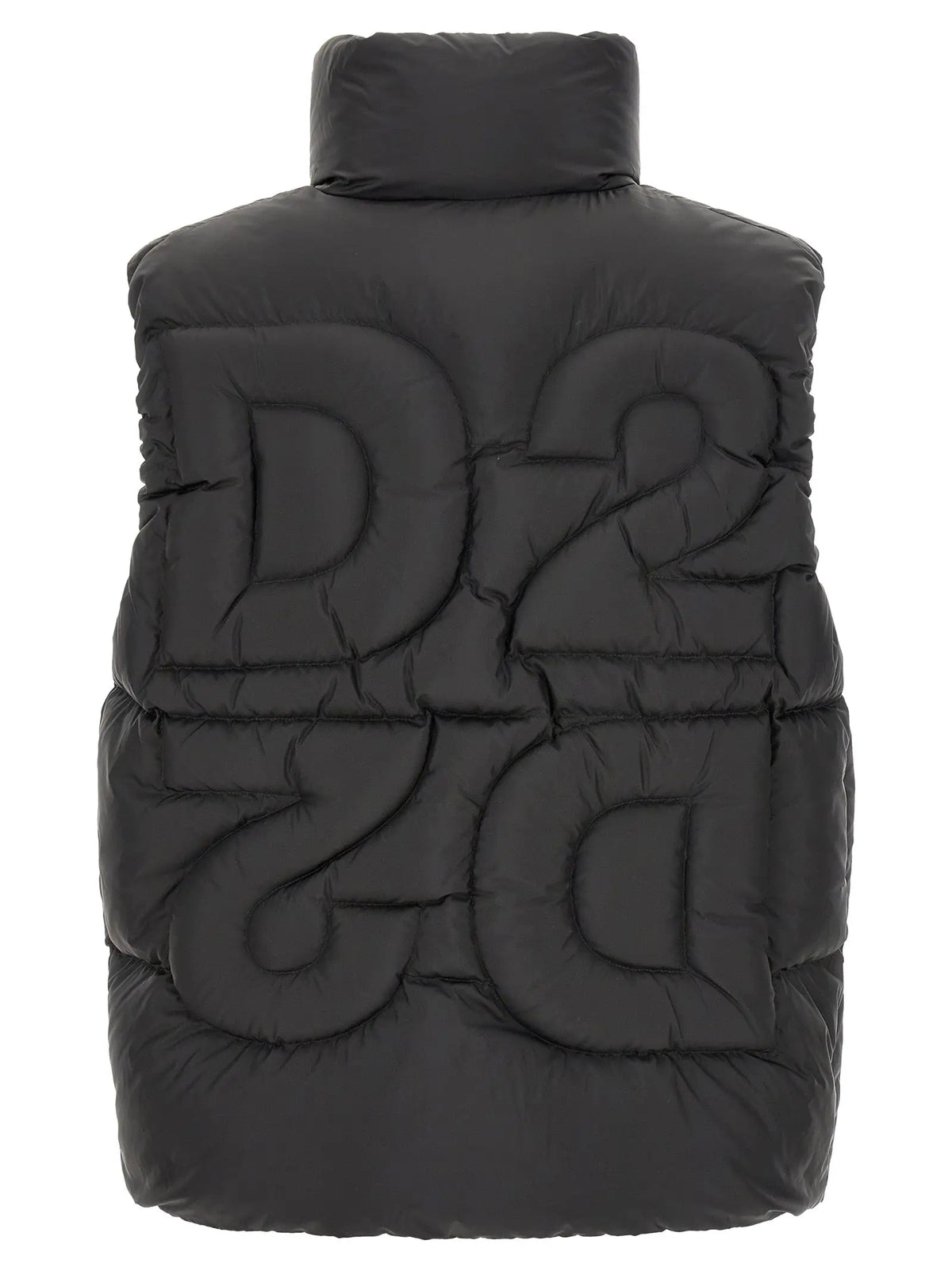 Black polyester Dsquared² sleeveless jacket with d2d logo quilted design on puffer vest