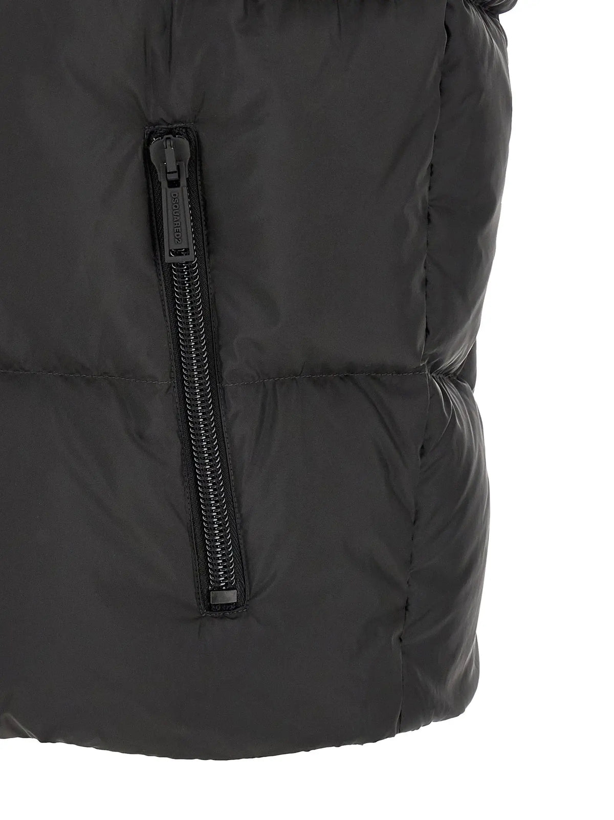 Dsquared² veste sans manches noire en polyester avec fermeture éclair centrale et coutures matelassées