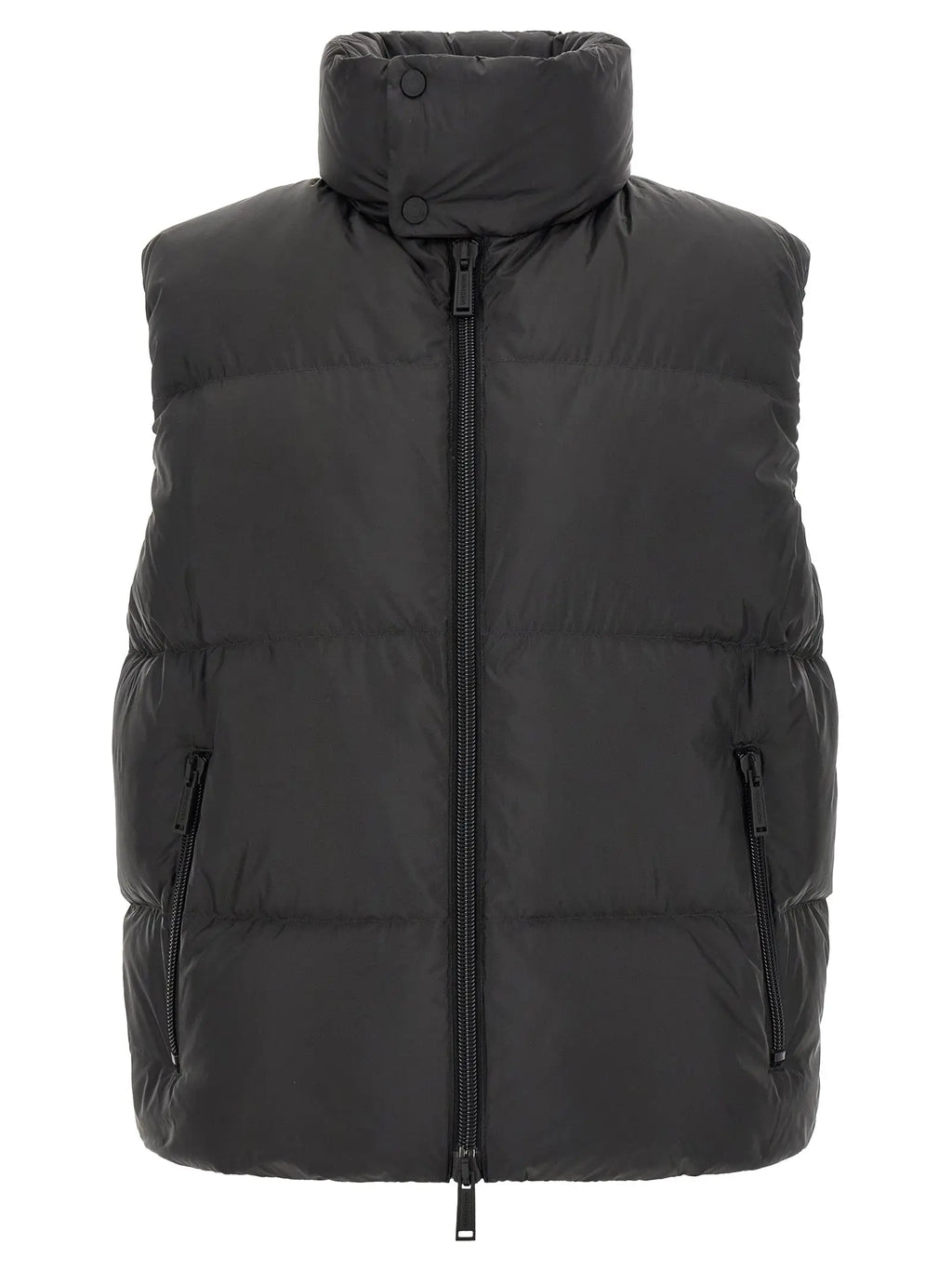 Dsquared² veste sans manches noire en polyester avec col montant, fermeture éclair frontale et poches latérales