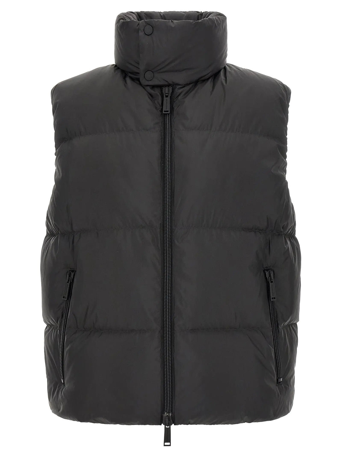 Dsquared² veste sans manches noire en polyester avec col montant, fermeture éclair frontale et poches latérales