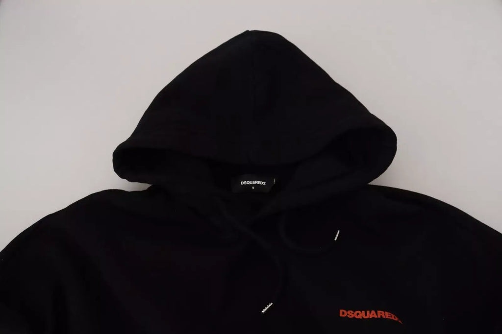 Sweat à capuche dsquared² noir en coton avec broderie rouge sur la poitrine et étiquette assortie dans la capuche