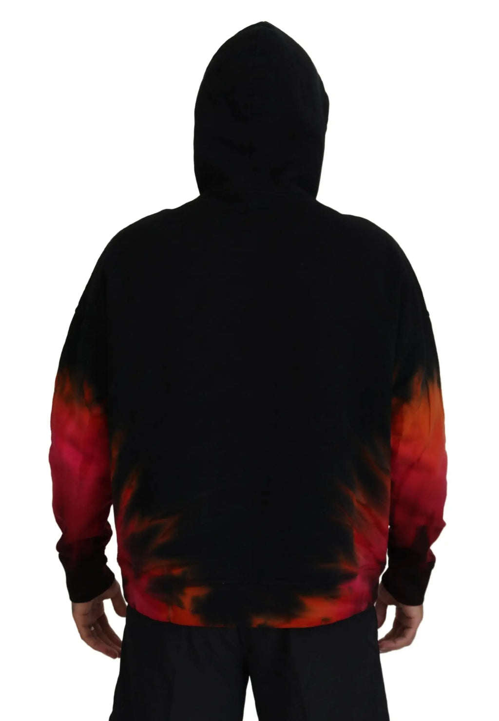 Dsquared² sweat à capuche noir en coton avec flammes tie-dye rouges et orange sur manches et ourlet