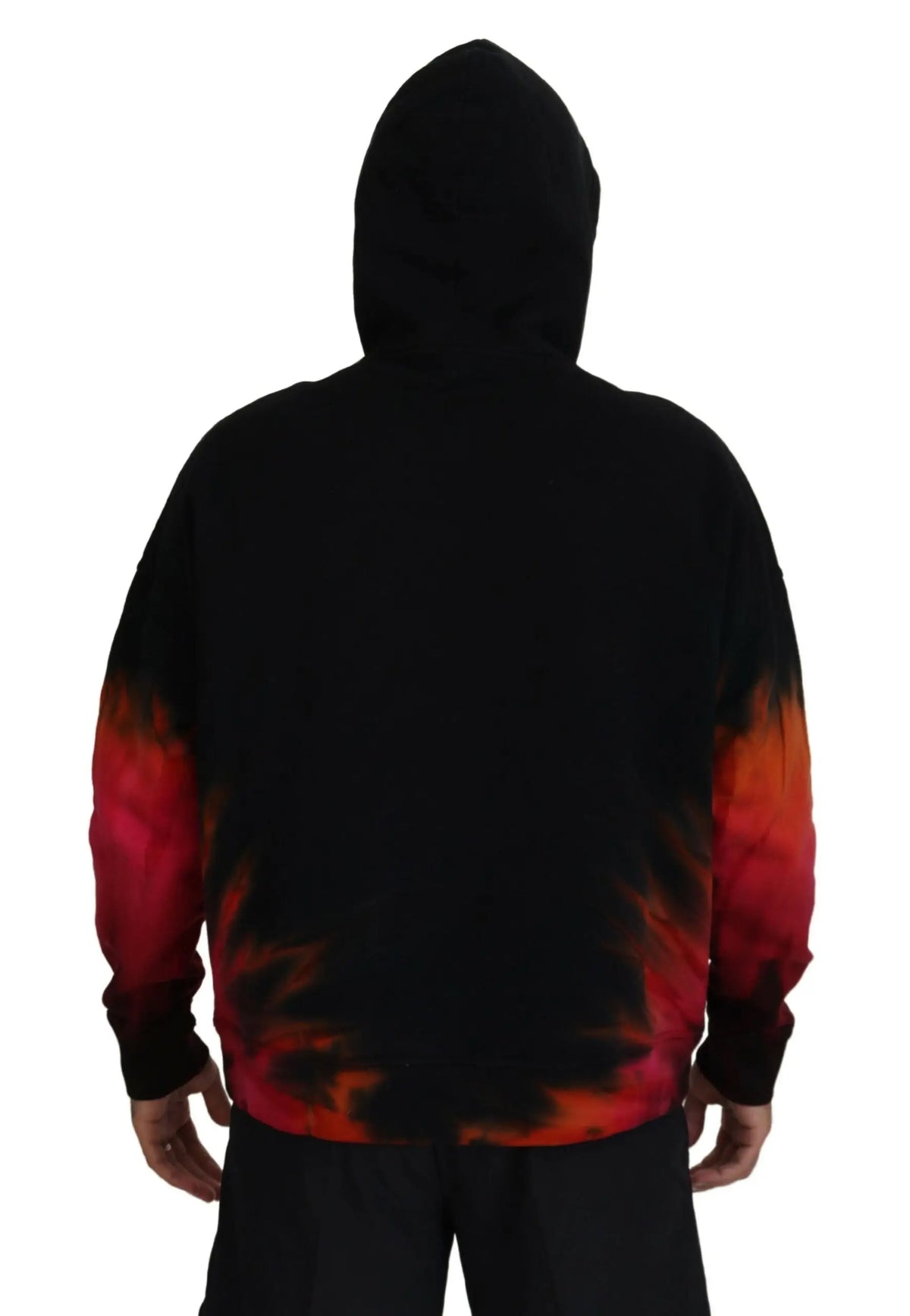Dsquared² sweat à capuche noir en coton avec flammes tie-dye rouges et orange sur manches et ourlet